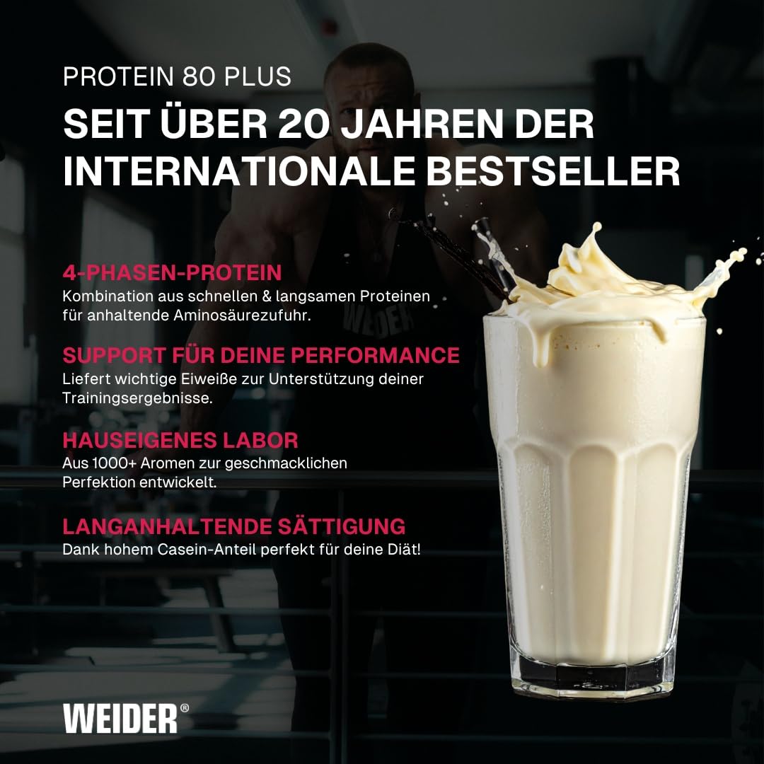 Weider - Protein 80 Plus - 4-Komponenten Protein Pulver - Hoher Proteingehalt mit 80% Eiweiß - Cremige Shakes mit Calcium & Vitamin B6 - 500g - Schoko 3