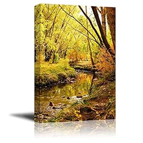 Beautiful Scenery Autumn Landscape with Gentle Creek Through...