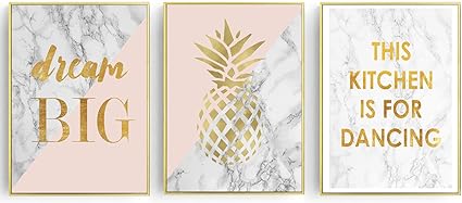 Hepix White Marble Wall Art Gold Pineapple Canvas Wall Decor Gold