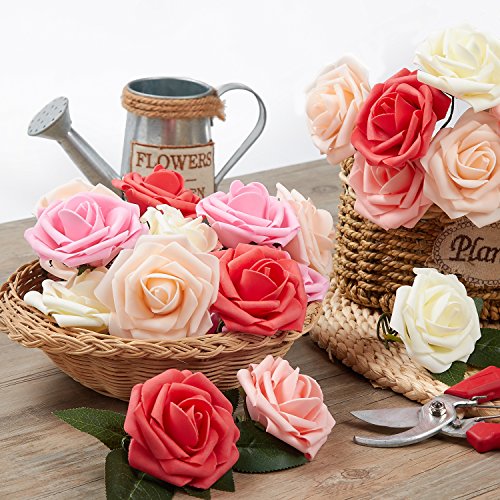 MACTING Artificial Flower Rose, 30pcs Real Touch Artificial Roses for DIY Bouquets Wedding Party Baby Shower Home Decor - Thumbnail 2