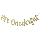 Mr Onederful Glitter Gold Banner , One Birthday Banner, Baby Boy's First Birthday Banner(Gold)