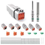 JRready ST6115 DT 6 Pin Connector Gray Waterproof Electrical Wire Connector with 14-20 AWG Contact and Seal Plug,3 Sets