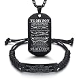 Butishop Son Gift Personalized Braided Bracelet from Mom and Dad with Dog Tag Necklace You Will Never Lose Birthday Graduation Valentines Gifts Black Stainless Steel