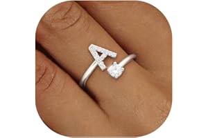 KOHOTA Gold Silver Initial Rings for Women Non Tarnish Dainty 14k Gold Plated Stackable Rings for Women Trendy Adjustable Capital Letter Cubic Zirconia Thumb Pinky Ring Unique Cute Open Birthday Gift Jewelry