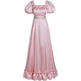 Mikan Tsumiki Regency Dresses for Women Elegant Ruffle Neck Puff Sleeve Empire Waist Dress