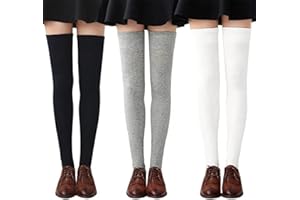 Chalier Womens Thigh High Socks Cotton Striped Over the Knee Socks Long Knee High Stockings for Women
