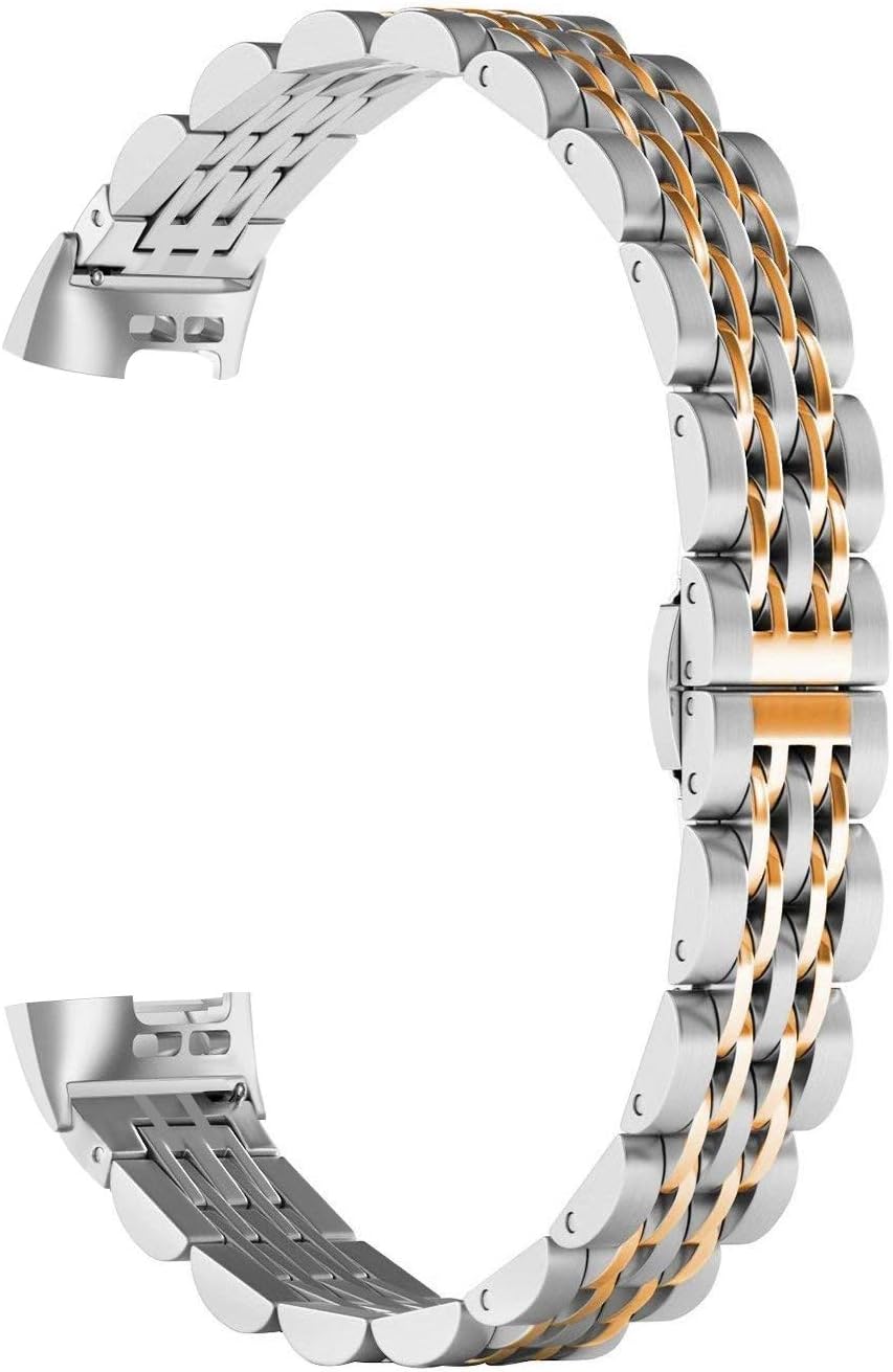ImmSss Band Compatible for Fitbit Charge 4 3 Smartwatch Fitness Tracker, Stainless Steel Jewelry Bracelet Sport Strap for Women and Men