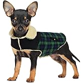Preferhouse Winter Coat for Small and Medium Dogs, Puppy Plaid Jacket, Cotton Coat for Cold Weather, Windproof Warm Dog Garments, Pet Thickened Outfits Indoor Outdoor, Green XS
