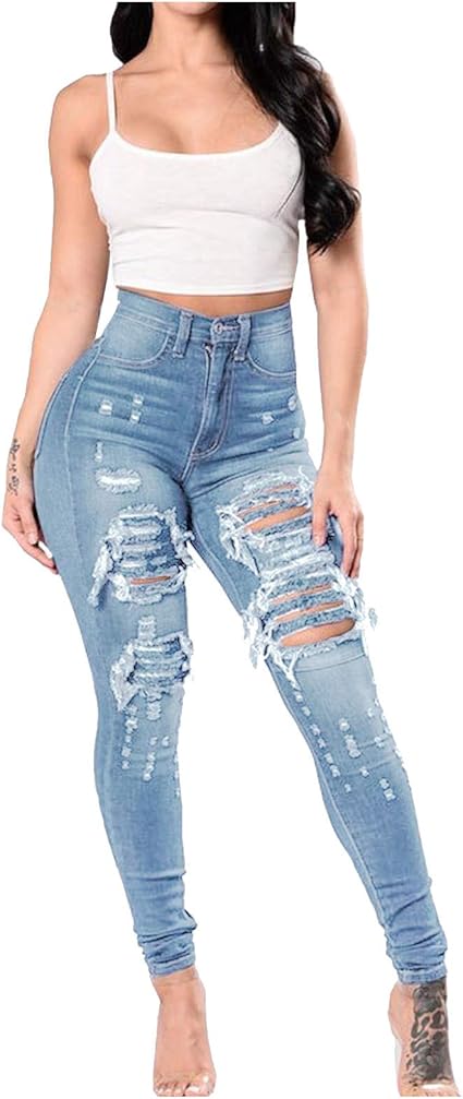 Destroyed Jeans Damen - Zerrissene Boyfriend Hose High Waist Mit Stretch