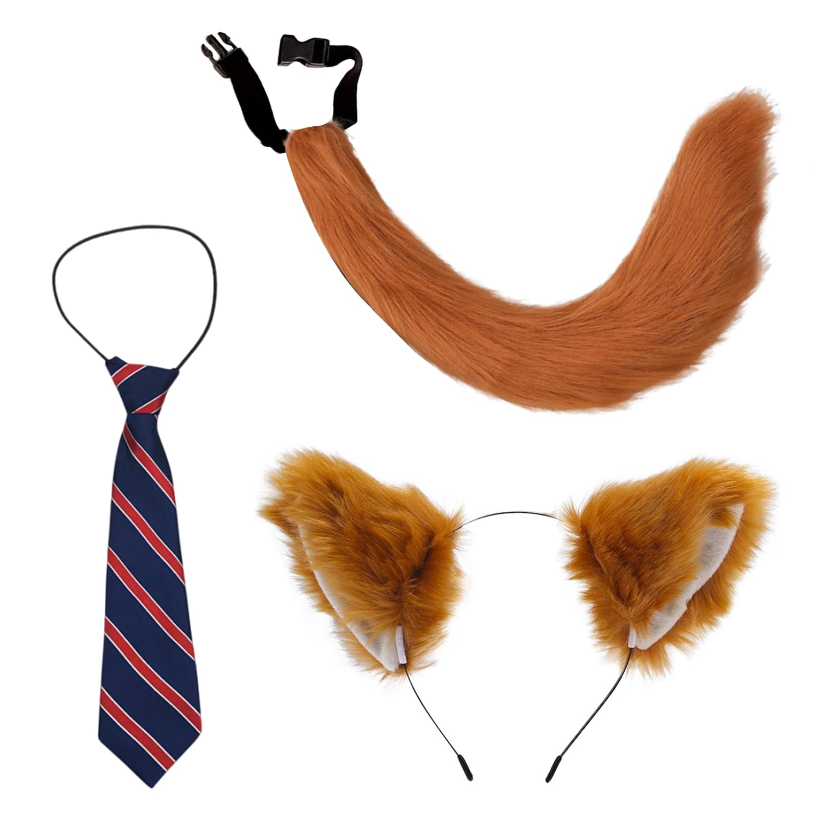 ZhongShuang 3 Pcs Fox Costume Accessory Set, Fox Ears Tail Animal Fancy Costume Tail Tie For Adults Fancy Dress Up Halloween Party Cosplay Animal