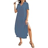 Bsubseach Womens Bathing Suit Cover Up V Neck Long Swimsuit Cover Up Beach Shirt Dress Swimwear with Pockets