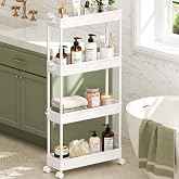SPACEKEEPER Slim Rolling Storage Cart, 4 Tier Bathroom Cart Organizer,White | Narrow Rolling Cart with Wheels for Kitchen Office Bathroom Laundry Room,Mobile Utility Cart for Craft Art Makeup Nail Polish