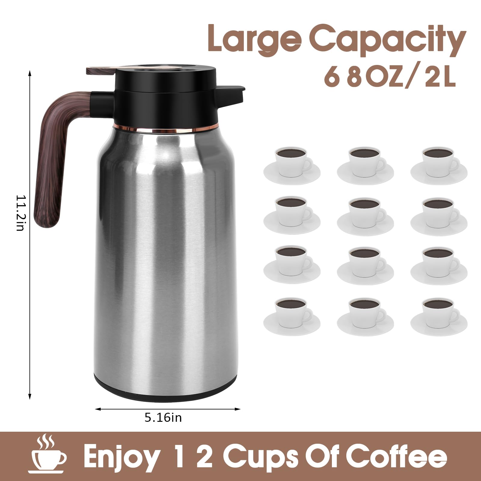 Condition photo showing New/Like New for 68oz thermal coffee carafe, stainless steel carafes for hot liquids 24 hours, insulated coffee caraf