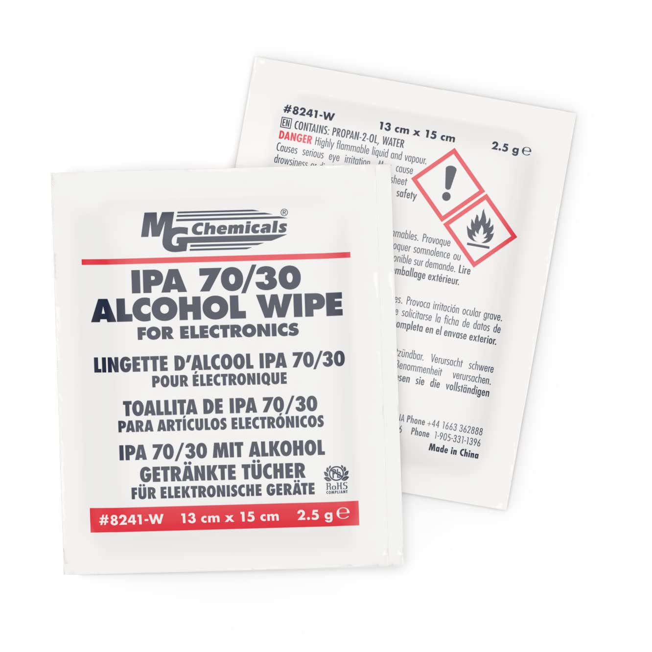 MG Chemicals 8241-WX25 70% Isopropyl Alcohol Wipe, 6" Length x 5" Width (Box of 25)