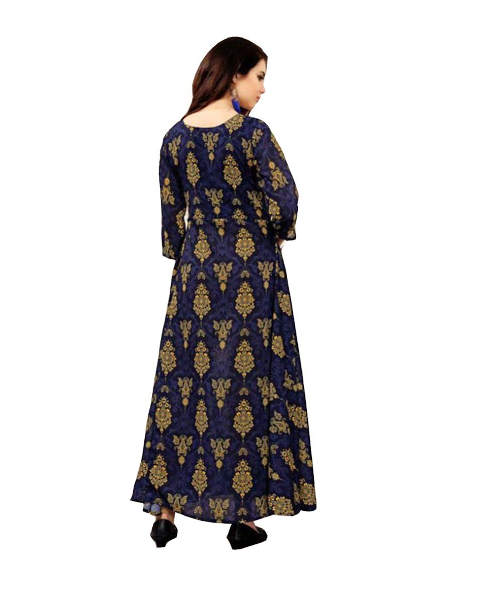 manan women's long printed rayon party wear kurti, blue