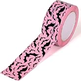Whaline 109 Yard Halloween Packing Tape Pink Black Bat Decorative Gift Wrapping Tape for Small Business DIY Crafts Box Carton Decor