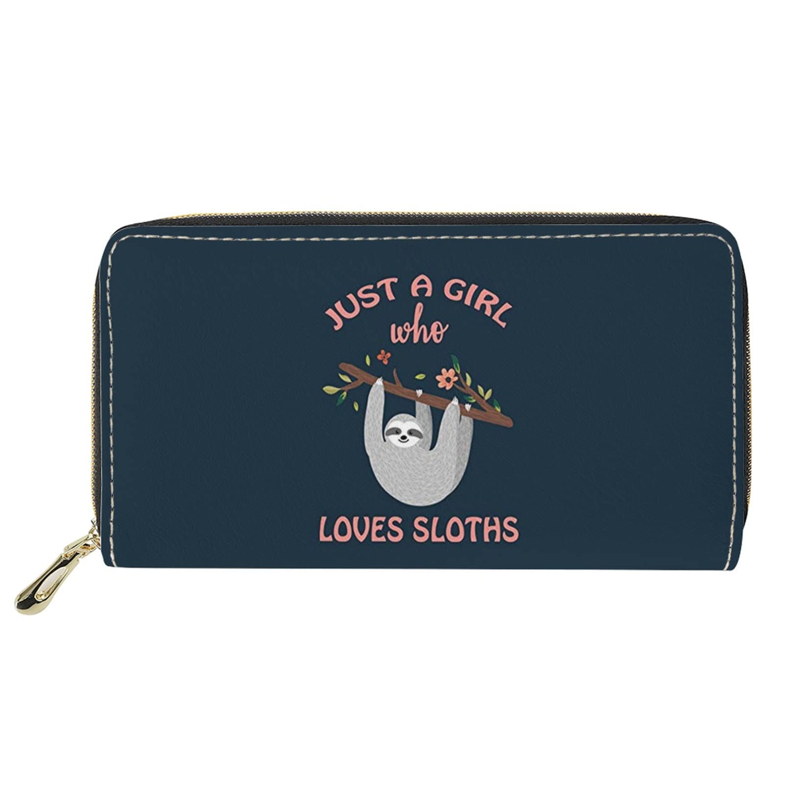 Jndtueit Women Long Wallet Just a Girl Who Loves Sloths Ladies Purses PU Leather Zipper Around Phone Clutch Wallet Money Organizer Card Holder