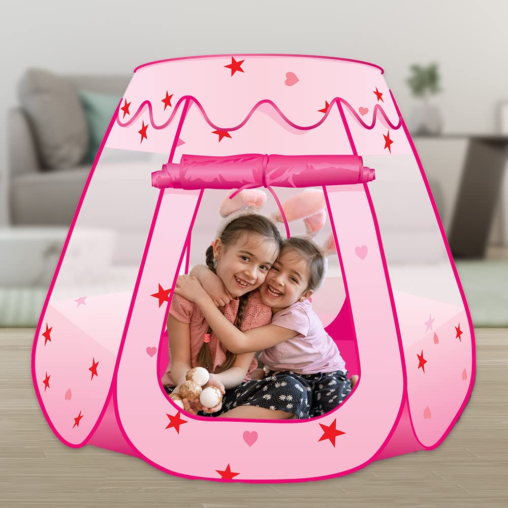 ArtCreativity Pop Up Princess Tent, Kids Playhouse Tent with a Carry Bag, Foldable Pink Princess Ball Pit for Girls 1,2 3,4 Year Old Birthday, Indoor & Outdoor Play House for Kids