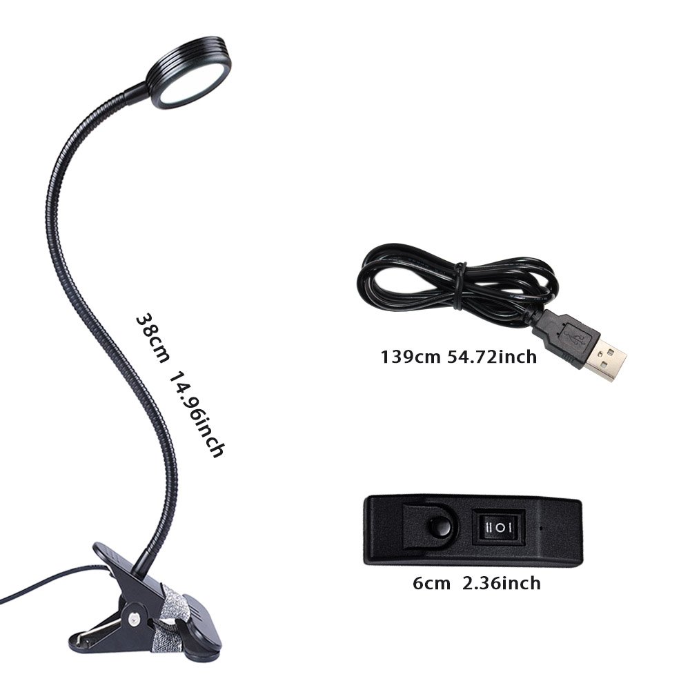 LUXJET Lámpara Flexo de pinza LED luz de lectura, 3 color de la iluminación, 2 modos de brillo regulable para estudio,Cama,luces infantiles de mesa y mesilla de noche de escritorio (negro)