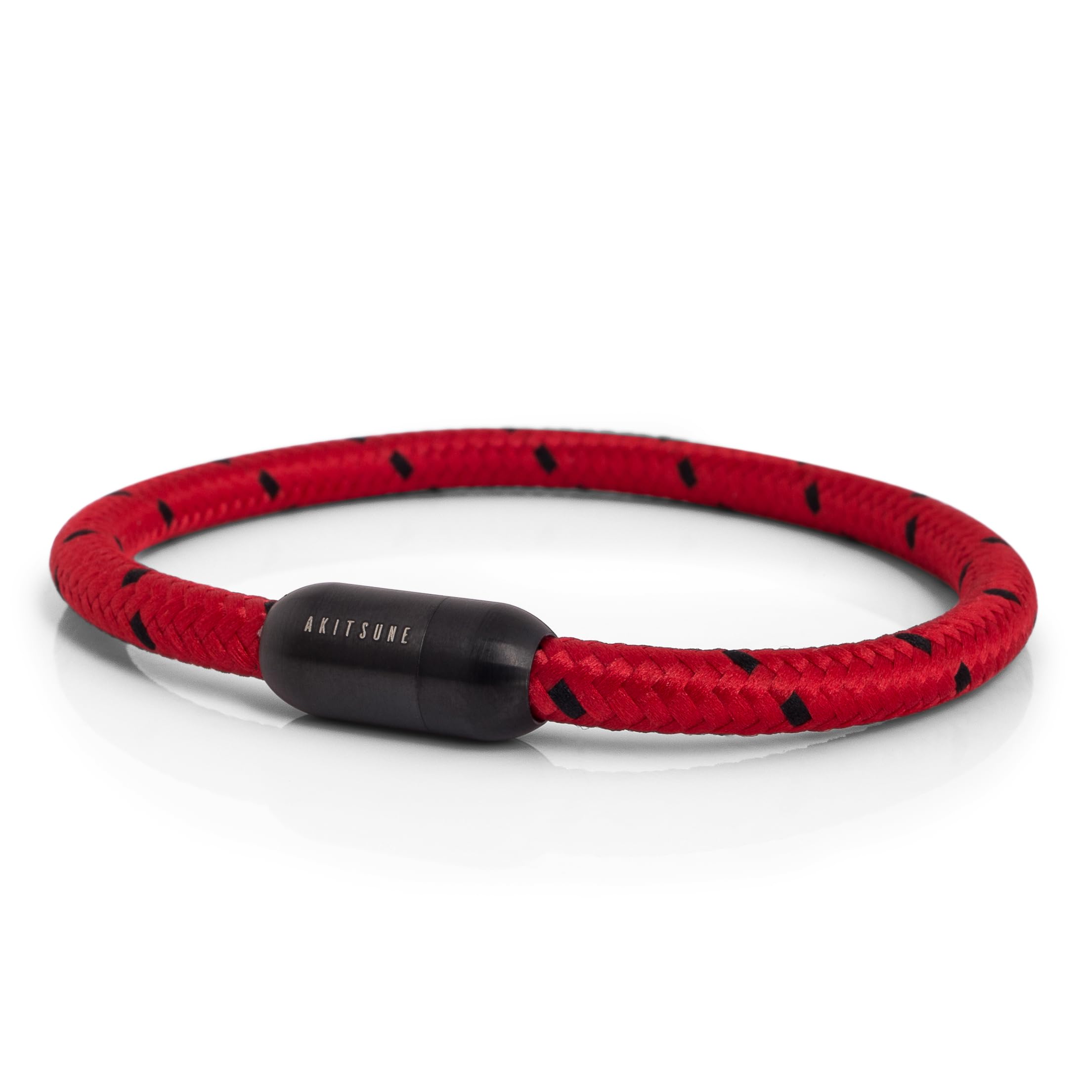 Akitsune Silva Nylon Bracelet | 5mm Diameter | Link Bangle Trinket Women Stainless Steel Bracelet Magnetic Closure - Matte Black - Red Black 17,50cm — image 1