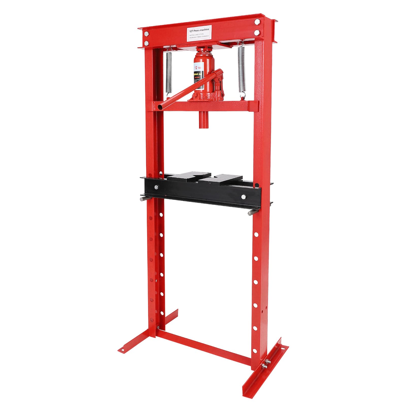 Photo 1 of **MINOR USE WEAR**12 Ton Hydraulic Shop Press, H-Frame, 8-Hold Adjustable Height, with Movable Plates and Dust Cover, for Garage or Professional Users, Red