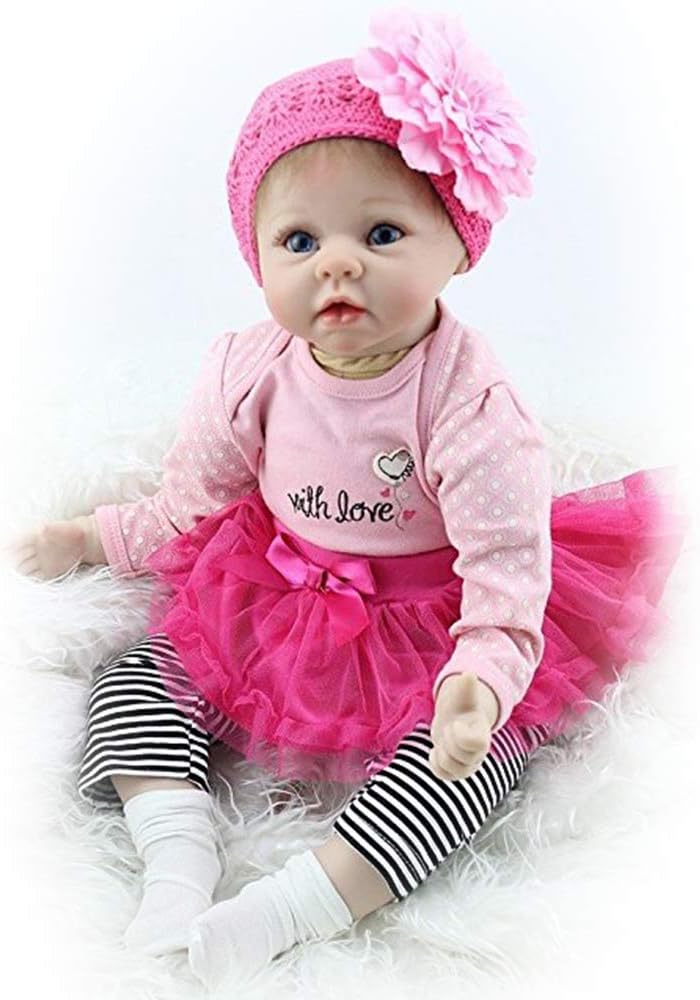 Yesteria Realistic Real Life Reborn Baby Doll Girl Silicone Vinyl Tutu Dress Rose Red 22 Inches