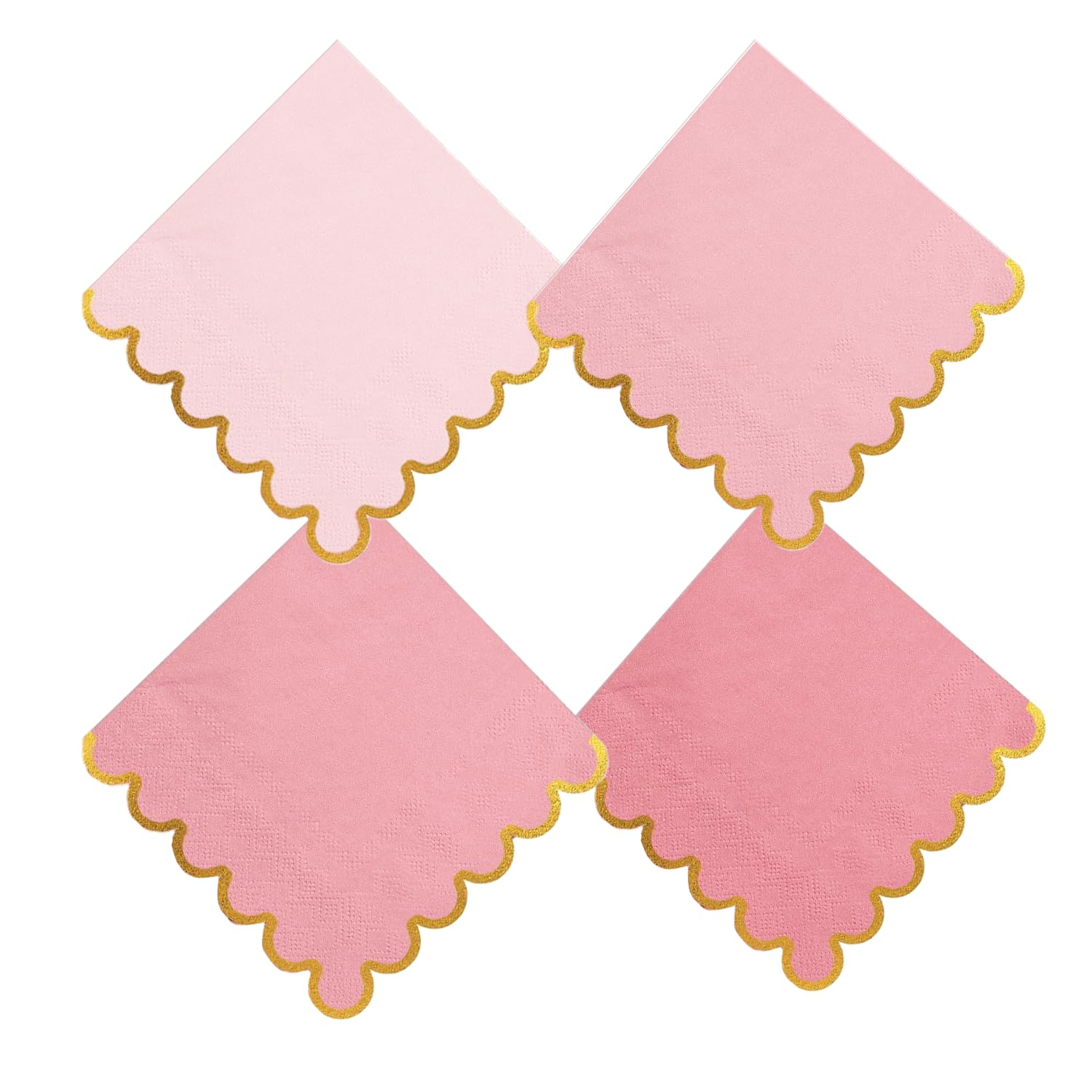 Photo 1 of 100 pack Pink Mix Cocktail Napkins with Gold Foil Accents Scalloped Edges 5 x 5 inch Beverage Disposable Napkin Party Decoration Wedding Bridal and Baby Shower Dinner Lunch Supplies