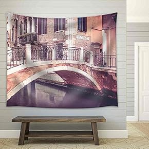 Beautiful Bridge in Antique Venice City, Italy - Fabric Wall Tapestry Home Decor - 51x60 inches