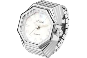 JewelryWe Men Women Finger Watch - Stretchy Elastic Band Octagon Dial Quartz Analog Novelty Ring Watches for Christmas