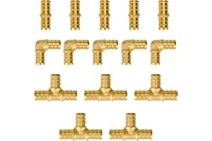 SUNGATOR 15-Pack 1/2 Inch PEX Fittings, 5 Each Elbow Tee Coupling, No Lead Brass, Pex Fittings 1/2 Inch Assortment, UPC, NSF Certified