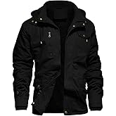 LEPOAR Men's Winter Jacket Military Jacket Fleece Lined Warm Cargo Jackets Removable Hood Cotton Work Coat