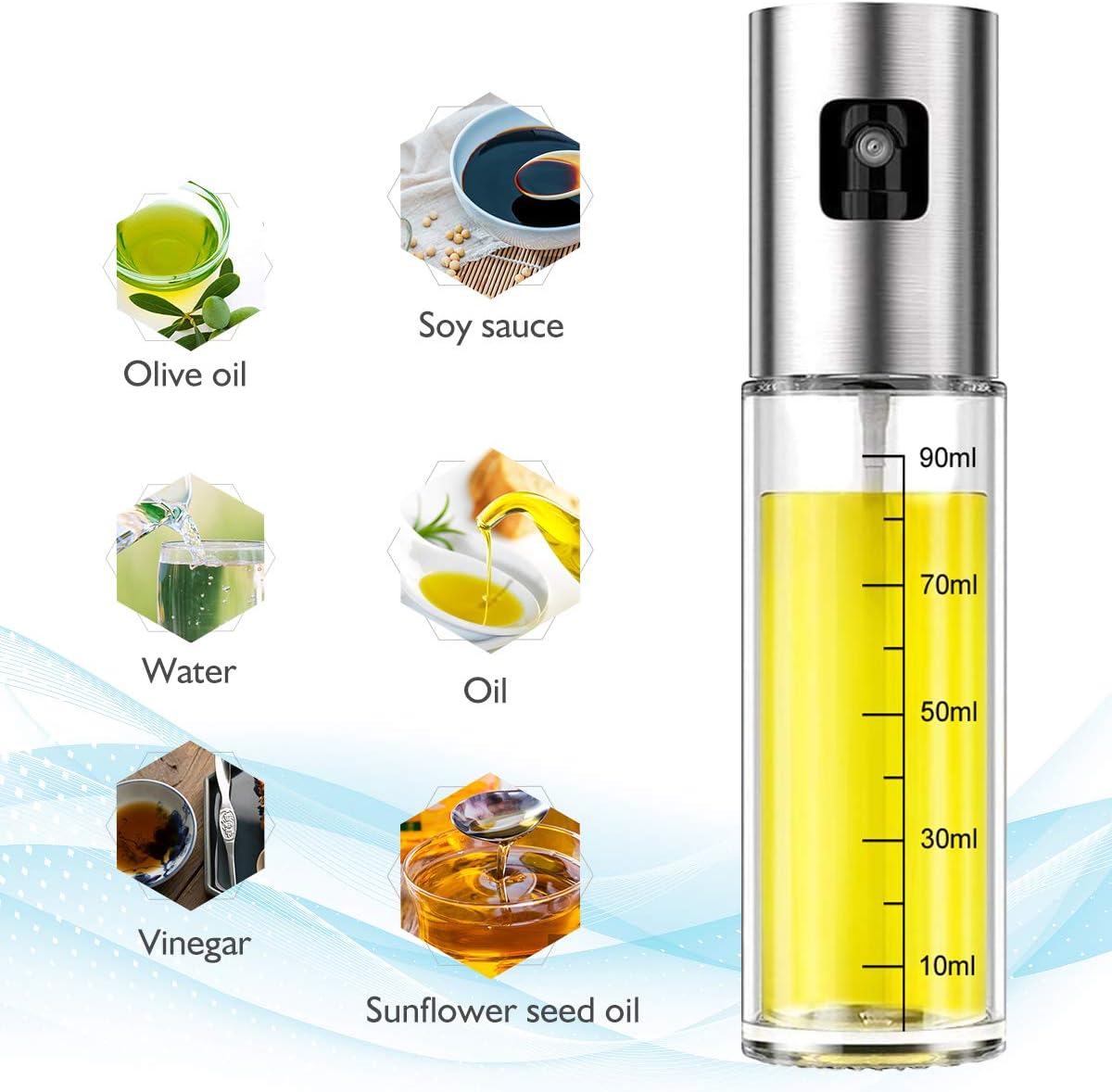 Oil Sprayer for Cooking 2 Pack, JOMARTO 100ml Olive Oil Spray Mister Set Glass Oil Bottle with Measurements Refillable Oil Dispenser for Kitchen Air Fryer BBQ Salad Baking Grilling Roasting: Home Improvement