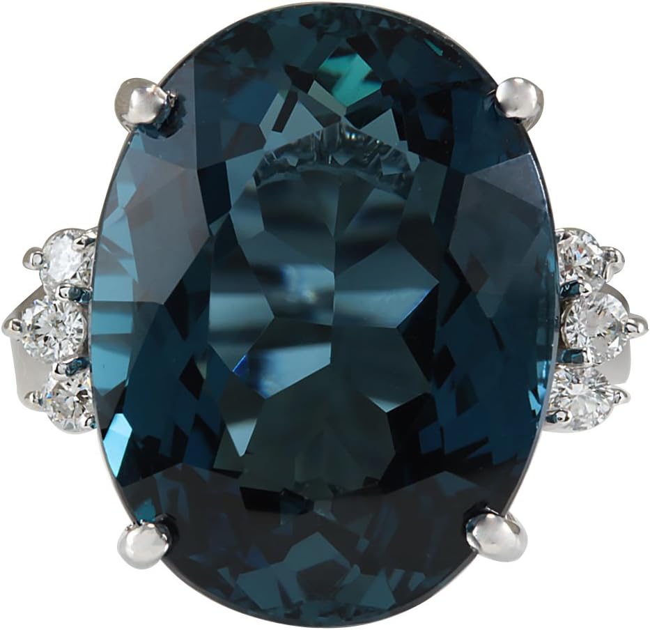 25.32 Carat Natural London Blue Topaz and Diamond (F-G Color, VS1-VS2 Clarity) 14K White Gold Cocktail Ring for Women Exclusively Handcrafted in USA
