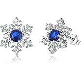 DAILY VIBES Cute 925 Sterling Silver Snowflake Stud Earrings for Women Dainty Cubic Zirconia White Gold Plated Xmas Holiday Tiny Christmas Earrings for Women