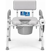Steadyjoy Bedside Commode Toilet, Padded Seat &amp; Backrest, Height Adjustable Aluminum Potty Chair | 350lb, Tool-Free Assembly, Removable Bucket, Portable Toilet for Adults &amp; Seniors