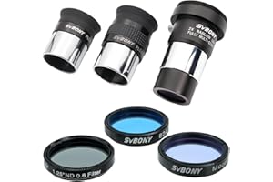 SVBONY SV233 7PCS Telescope Accessory Kit, 6mm 17mm Super Plossl Eyepiece, 2X Barlow Lens with T Thread, Moon Filter ND4 Filt