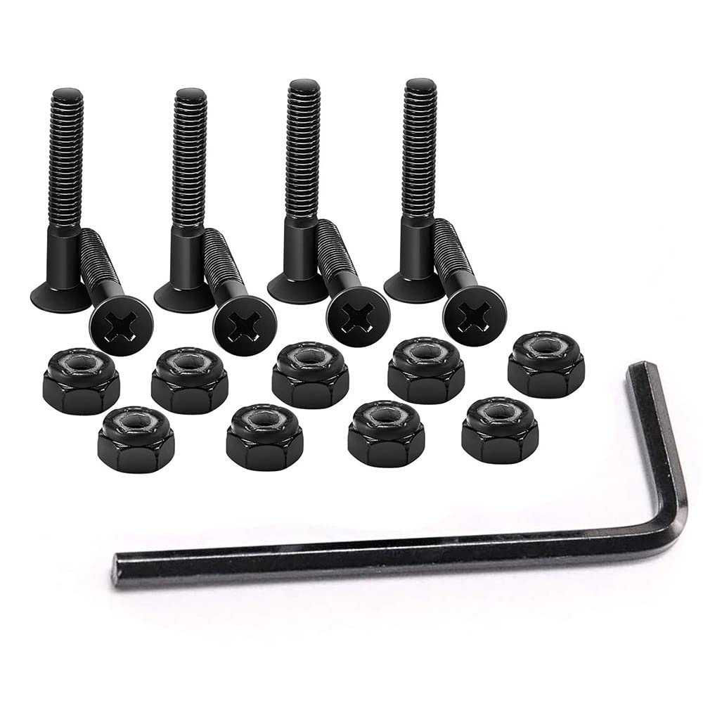 CENPEK 17 Pieces Skateboard Hardware Set Skate Bolts Parts Standard Cross Screwdriver Head Longboard Hex Key Wrench Mounting Screws Black Mounting Bolts Set