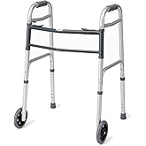 Carex Folding Walker for Seniors - Adult Walker With Wheels - Portable Medical Walker with Adjustable Height, 30-37 Inches