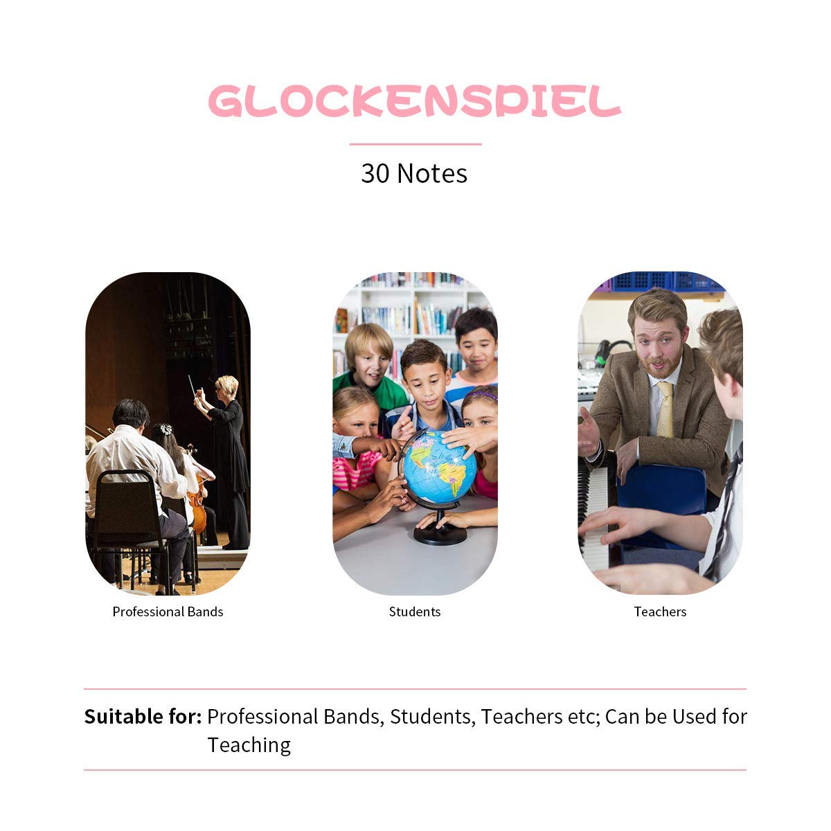 Giantex Percussion Glockenspiel Bell Kit 30 Notes w/Practice Pad