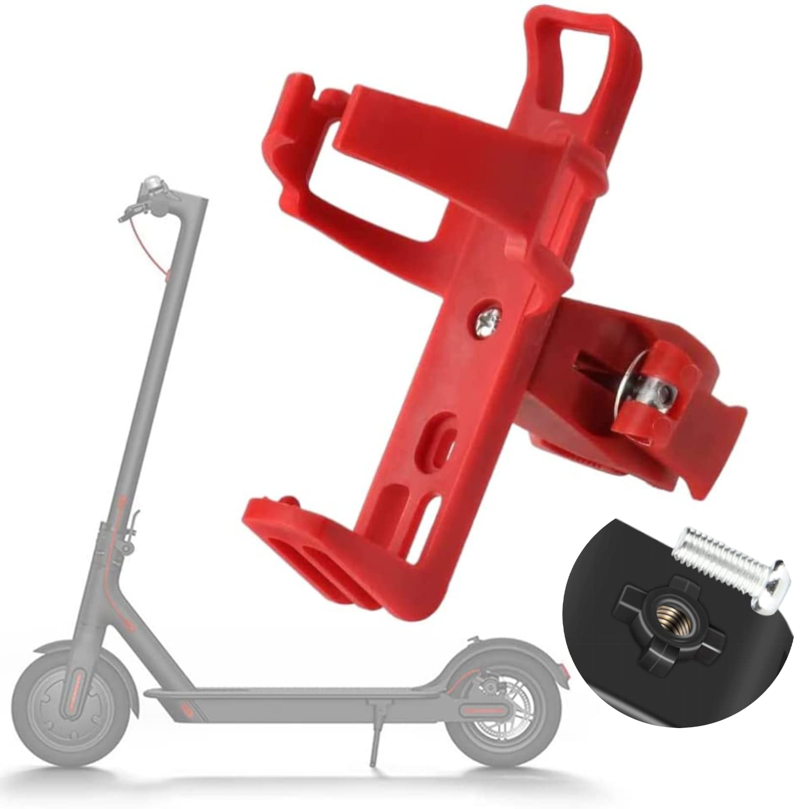 Water Bottle Holder 360 Degrees Rotation for Electric Scooter Bike Anti-Slip Fast Dismounting Accessories Cup Drink Holder (Red)