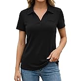 Decrum Pocket Polo Shirts for Women - Casual Buttonless Collared Womens Polos Short Sleeve