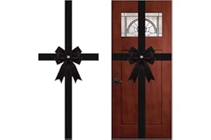 Meseey Large Christmas Velvet Black Cabinet Door Ribbon Bows Gate Door Christmas Wreath Bow Festival Wrapping Decorations for Christmas Tree Fireplace Home Front Door Party Supplies (Black, 1)