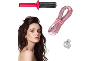 Neuvikter Heatless Curling Rod Headband with Hair Clips and Scrunchie, Hair Brush Styler for Curly Hair, Sleeping Curls Silk Ribbon with Hair Rollers for Long Hair (3Pcs-Dark Pink)