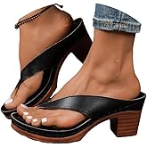 Chunky Heel Sandals for Women 2026 Ladies Orthopedic Heels Holiday Flop Orthopedic Shoes for Women Summer Dressy Arch Support Comfortable Slip-On Open Toe Heeled Flip Flops Casual Wedge Thong Sandals