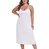 MOSCOAL Plus Size Full Slip for Women Under Dresses Adjustable Spaghetti Strap V-Neck Long Slip Cami Nightgown