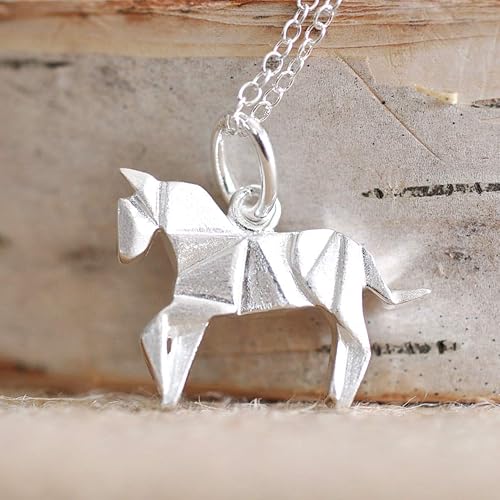 Origami Horse Necklace In Sterling Silver With 18 Sterling Silver Chain