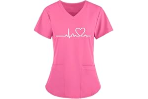 GENERIC Ladies Short Sleeve Top Blouses for Women Vneck Work Scrub Summer Fall Shirts 2024 Trendy Y2K