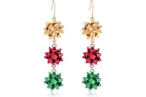 QOCAOFIG Christmas Earrings for Women, Cute Green Christmas Gift Bow Dangle Earring, Holiday Crazy Party Drop Stud Earrings