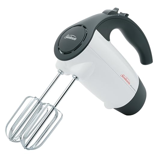 Sunbeam 2524 200-Watt 6-Speed Hand Mixer, White with Black Accents