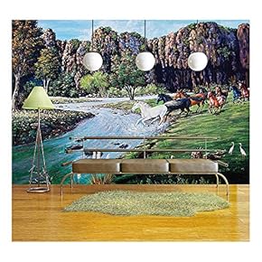 Horse Crossing The River of Oil Painting - Removable Wall Mural | Self-Adhesive Large Wallpaper - 66x96 inches